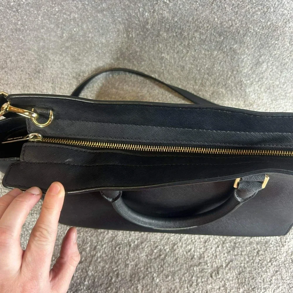Michael Kors Selma Satchel Black Saffiano Leather Gold Hardware